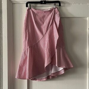 Wayf Asymmetrical Skirt in Red and White Stripes